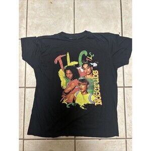 TLC Large No Scrubs T-Shirt Black Short Sleeve 90s Style Graphic Tee R&B Rap
